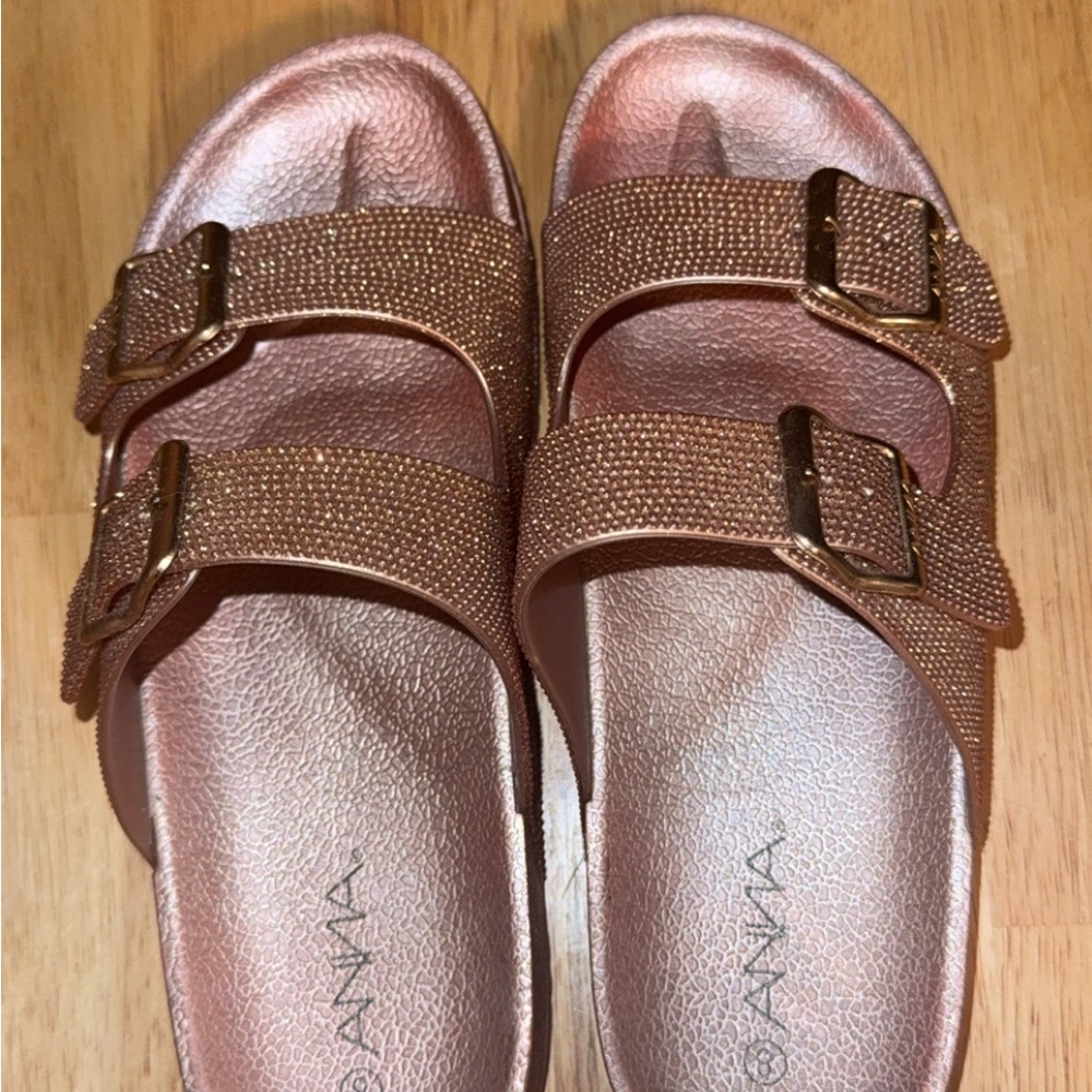 Anna Women's Metallic Pink Sandals with Double Straps